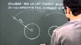 Geom plana tangencias Enlazar dos circunferencias con arcos tangentes exteriores de radio dado [upl. by Berthold]