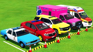 CHEVROLET DACIA GMC POLICE CARS amp MERCEDES FORD AMBULANCE VEHICLES TRANSPORTING  FS25 [upl. by Ardnuasak]