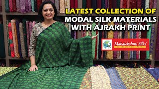 Latest Collection of Modal Silk Materials With Ajrakh Print  Mahalekshmi Silks [upl. by Drahnreb]