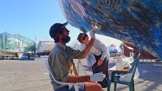 Osmosis Blister Repair and Hand Painting Our Hull Roll and Tip Method  Free Range Sailing Ep 69 [upl. by Plotkin831]