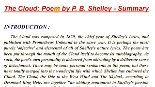 Summary Of The Cloud  Poem by P B Shelley  The Cloud by Shelley  The Cloud PoemENGLISHNOTES24​ [upl. by Ettenahc]