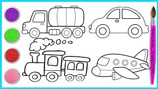 Transport Drawing Easy For Kids And Toddlers  How To Draw Airoplane Rocket Car Auto TrainShip [upl. by Ahsata]