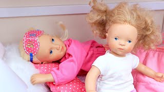 Baby doll pretends to be mama for school morning routine [upl. by Sager]