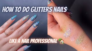 Easy Glitter Nails At Home🏡for wedding  How to do Glitter Nails with Loose Glitters like a pro✨ [upl. by Inamik]