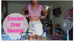 Crop sweater crochet tutorial  Follow along with me [upl. by Barrington]