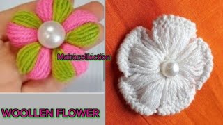 New style Woolen rose flowermake Woolen motifflowermotifroseflower with woolmairacolloction [upl. by Alemap]