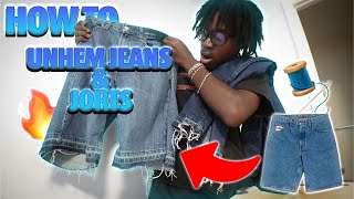 HOW TO UNHEM JEANS amp JORTS FOR BEGINNERS🔥🧵 STYLE YOUR OLD JEANS 2024 [upl. by Naihr]