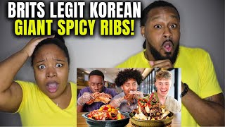 🇬🇧🇰🇷British Highshcoolers try legit Korean bone broth ft GIANT spicy ribs American Couple Reacts [upl. by Trudi]