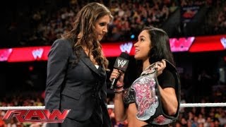 Raw  Stephanie McMahon calls into question AJ Lees Divas Championship win at WWE Payback June 13 2013 [upl. by Juxon]