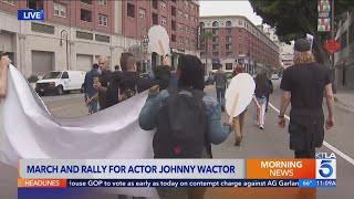 Friends family of slain ‘General Hospital’ actor Johnny Wactor hold rally for justice in downtown L [upl. by Lyckman791]