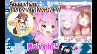 Hololive Lol Korone gave Aqua a present for her anniversary and made her cryEng sub [upl. by Hermy]