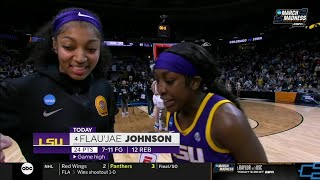 Angel Reese Flaujae Johnson Interview After NCAA Tournament Sweet 16 LSU Tigers vs UCLA Bruins [upl. by Oirram]