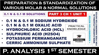 Preparation and standardization of Various molar and normal solutions  01 M amp 01 N  P Analysis [upl. by Ahtiek519]