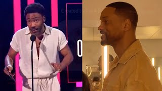 Will Smith Reacts To Donald Glovers BET Awards Joke [upl. by Pamelina]