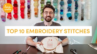 Embroidery for beginners  TOP 10 stitches [upl. by Elyssa]