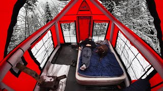 Winter Camping In Inflatable Cabin  Snow Storm  Bear Tenderloins [upl. by Lindemann]