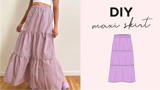 DIY Maxi Skirt  Sewing Pattern  Easy Elastic Gathered Tiered Skirt ✨ [upl. by Ardnat]