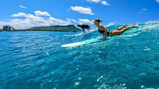 WAIKIKI SURF DREAM  Beautiful Longboard Waves in Hawaii  RAW POV [upl. by Ojahtnamas]