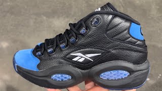 Reebok Question Mid Black Blue Allen Iverson Basketball Shoes [upl. by Roselle706]