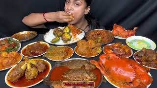 Eating Mutton Curry Chicken Curry Crabs Kaleji Rice Saladasmrsounds indianfood [upl. by Annaya]