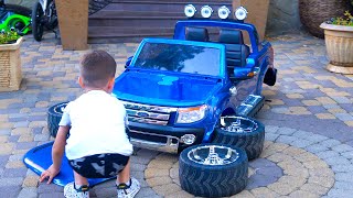 Artem ride on LEGO CAR and plays with Magic Toys LEGO Power Wheels car [upl. by Asseneg759]