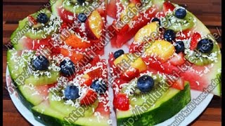 Rezept  Rezepte Fruchtpizza Wassermelone Kiwi Nektarine Erdbeeren Blaubeeren Schokolade [upl. by Stew]