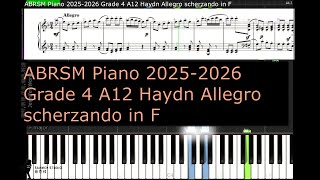 ABRSM Piano 2025 2026 Grade 4 A12 Haydn Allegro scherzando in F [upl. by Powe]