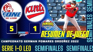 RESUMEN SEMIFINALES Juego 1 Leones de León vs Dantos 20 08 2022 POMARES [upl. by Halsted678]