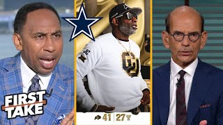 FIRST TAKE  quotCowboys should hire Deion Sandersquot  Stephen A reacts Colorado Take Down Texas Tech [upl. by Inig]