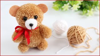 🐻💕Чудесный МИШКА из пряжи БЕЗ ВЯЗАНИЯ🐻Pom Pom Teddy Bear [upl. by Nalyt]