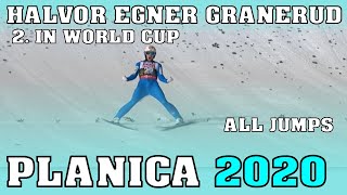 Halvor Egner Granerud landet auf 2 Platz bei der Skiflug WM in Planica Alle 4 Sprünge [upl. by Telrats419]