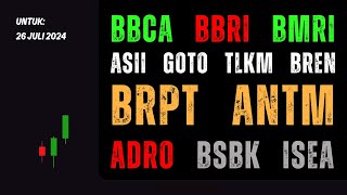 Analisa Saham 26 Juli 2024 IHSG BBCA BBRI BMRI ASII GOTO TLKM BREN BRPT ANTM ADRO BSBK ISEA [upl. by Namijneb]