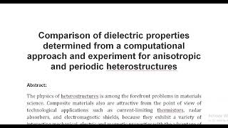 Comparison of dielectric properties determined from a computational approach and experiment for anis [upl. by Carley]