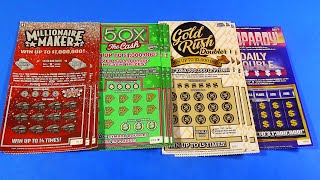 SAT BIG GAME 176 MILLIONAIRE MAKER 50X THE CASH GOLD RUSH FL Lottery Scratchers [upl. by Engud]