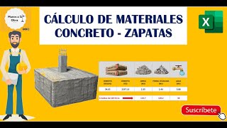 CÁLCULO DE MATERIALES PARA CONCRETO  ZAPATAS  PLANTILLA Nº 12 [upl. by Roswell720]