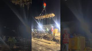 Rebar cages lowering with grouting tube installed for base slab foundation using barrettes piles [upl. by Hoj891]