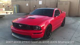 GT500 hood on 20052009 Mustang GT [upl. by Atiniv]