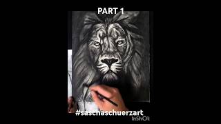 Draw a realistic Lion with Charcoal Pencil and Oil Colours drawing lion charcoaldrawing shorts [upl. by Hippel]