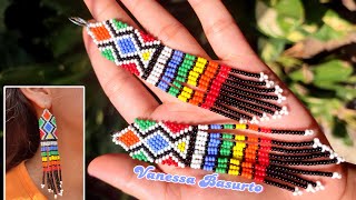 ARETES CON FLEQUILLOS EN MOSTACILLAS  CHAQUIRAS MULTICOLOR 🌈how to make bead earrings rainbow 🌈❤️ [upl. by Guendolen660]