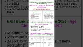 IDBI executive notification 2024 out shortvideo job idbi ssc viralshorts [upl. by Elburr]