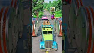 Colorful Mixer Truck amp Extra Long Buses vs Big Bollards Crash  BeamNGdrive [upl. by Hamnet495]