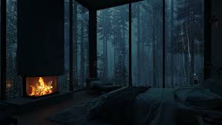 Soothing Rain amp Fireplace Crackles in Cozy Shelter 🌧️ Fall Asleep with Thunder Sounds in Forest [upl. by Rosenstein]