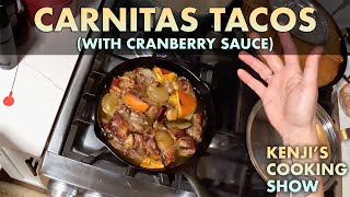 Skillet Carnitas SlowCooked Mexican Pork Shoulder in a Cast Iron Pan  Kenjis Cooking Show [upl. by Shirleen642]