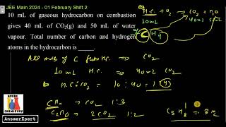 10 mL of gaseous hydrocarbon on combustion gives 40 mL of CO2g and 50 mL of water vapour Total nu [upl. by Hentrich]