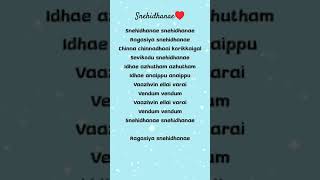 Snehidhanae Snehidhanae Song Lyrics  Snehidhanae Snehidhanae Video Song  A R Rahman Tamil Hit Song [upl. by Meisel712]