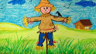 How to draw Scarecrow in the Farmyard Easy Drawing and colouring for Kids [upl. by Atinas]