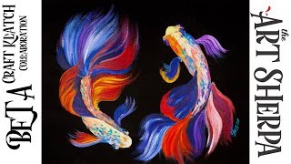 How to paint Beta Fish in acrylic Craft Klatch Collab  TheArtSherpa [upl. by Shandeigh]