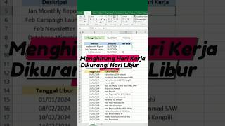 Excel Trik Menghitung Hari Kerja Dikurangi Hari Libur di Excel shorts excel [upl. by Ennahgem]