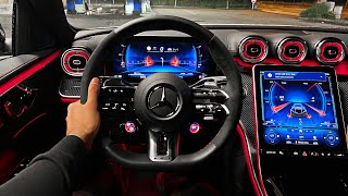 NEW 2023 C43 AMG POV NIGHT DRIVE SOUND 4 Cylinder AMG Interior Ambiente Review [upl. by Arekat]