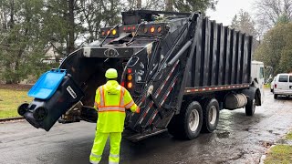 Roaring Casella Waste Mack LE Leach Rear Loader Garbage Truck Packing Post Christmas Recycling [upl. by Llerrahs]